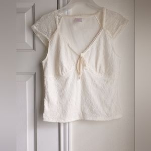 No Boundaries Junior Ivory  Short Sleeve Lace Blouse Size M(7-9) New without Tag